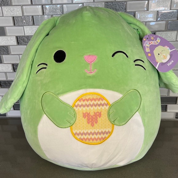 Squishmallows Easter Squad HARA The Green Bunny Holding Easter Egg 14โ BRAND NEW - Picture 2 of 16